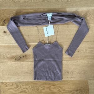 Heartloom - Ribbed Chain Strap Cami Top and Long Sleeve Shrug Top in Purple Gray